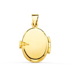18K Guardapelo Dije Portafotos Oval Oro Amarillo Labrado. 18X14 Mm