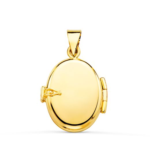 18K Guardapelo Dije Portafotos Oval Oro Amarillo Labrado. 18X14 Mm