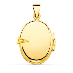 18K Guardapelo Dije Portafotos Oval Oro Amarillo Labrado. 26X21 Mm