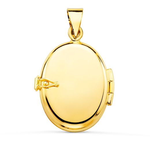 18K Guardapelo Dije Portafotos Oval Oro Amarillo Labrado. 26X21 Mm