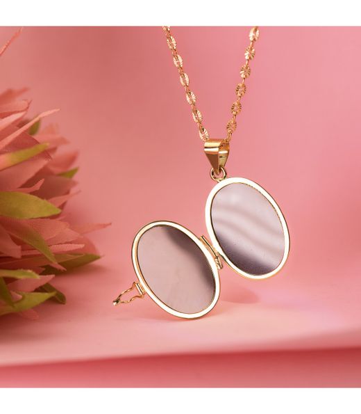 18K Guardapelo Dije Portafotos Oval Oro Amarillo Labrado. 26X21 Mm