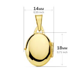 18K Guardapelo Dije Portafotos Oval Oro Amarillo Liso 18X14 Mm