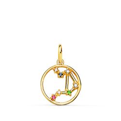 18K Horoscopo Oro Amarillo Libra Constelaciones Circonita Color 12 Mm