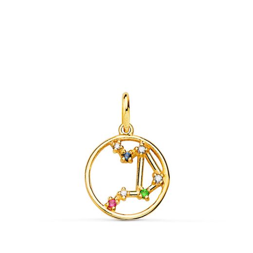 18K Horoscopo Oro Amarillo Libra Constelaciones Circonita Color 12 Mm