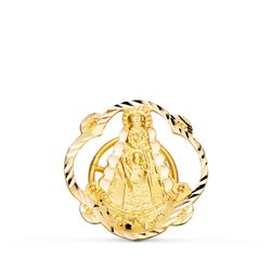 18K Insignia Solapa Oro Amarillo Virgen Del Rocio Tallada 20X20 Mm