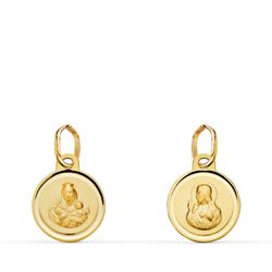 18K Medalla Escapulario Oro Amarillo Bisel Virgen Del Carmen Y Corazon De Jesus 10 Mm