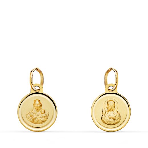 18K Medalla Escapulario Oro Amarillo Bisel Virgen Del Carmen Y Corazon De Jesus 10 Mm