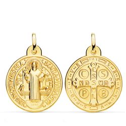 18K Medalla Escapulario Oro San Benito Monje 24 Mm Matizado