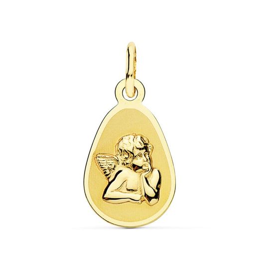 18K Medalla Oro Amarillo Angel Burlon. 17X10 Mm