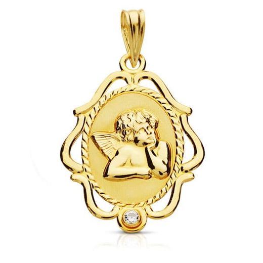 18K Medalla Oro Amarillo Angel Cerco. 24X17 Mm