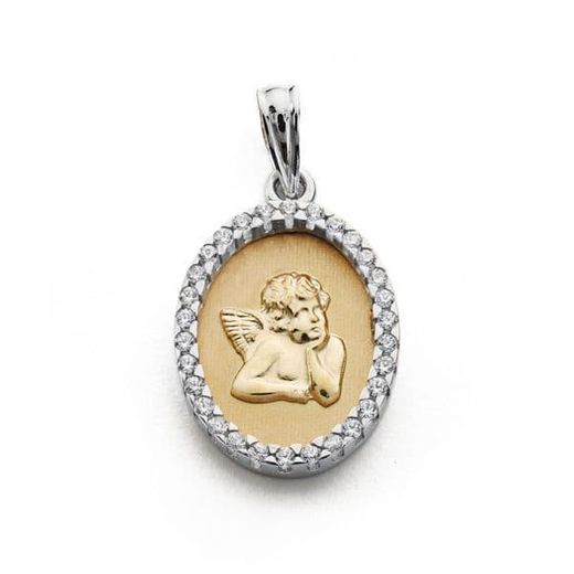 18K Medalla Oro Amarillo Angel Circonita 20X13 Mm