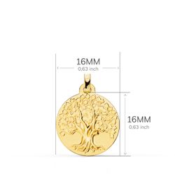 18K Medalla Oro Amarillo Arbol De La Vida Matizada 16 Mm