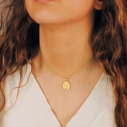 18K Medalla Oro Amarillo Arbol De La Vida Matizada 16 Mm