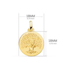 18K Medalla Oro Amarillo Arbol De La Vida Matizada 18 Mm