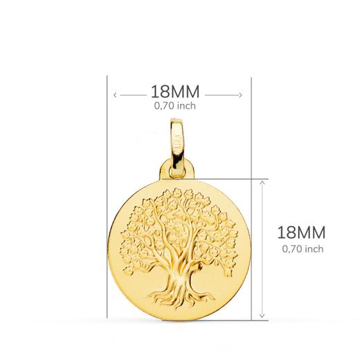18K Medalla Oro Amarillo Arbol De La Vida Matizada 18 Mm