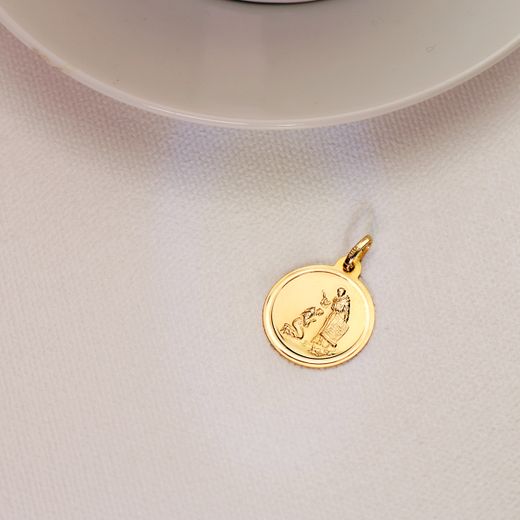 18K Medalla Oro Amarillo Bendicion De San Francisco Bisel 18 Mm