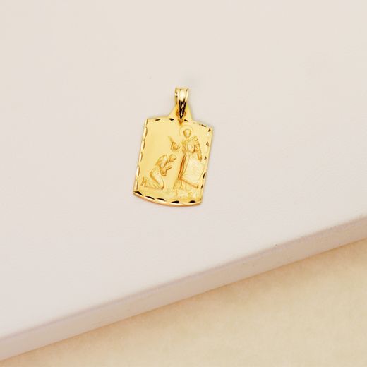 18K Medalla Oro Amarillo Bendicion De San Francisco De Asis 20X14 Mm