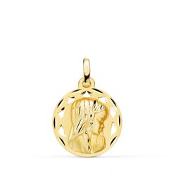 18K Medalla Oro Amarillo Calada Virgen Niña Perfil Tallada 18 Mm