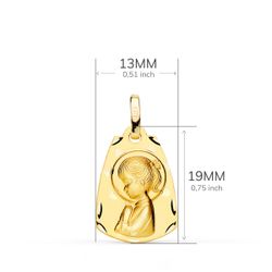 18K Medalla Oro Amarillo Capilla Virgen Niña Perfil Matizada. 19 X 13 Mm