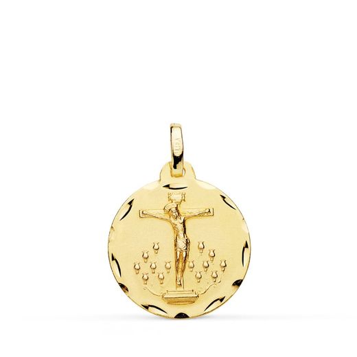 18K Medalla Oro Amarillo Cristo De La Laguna Tallada 18 Mm