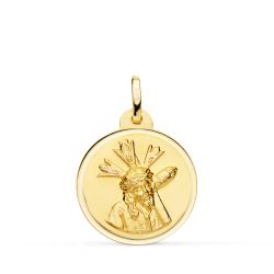 18K Medalla Oro Amarillo Cristo Del Gran Poder Bisel 20 Mm