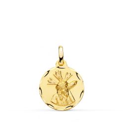 18K Medalla Oro Amarillo Cristo Del Gran Poder Tallada 16 Mm