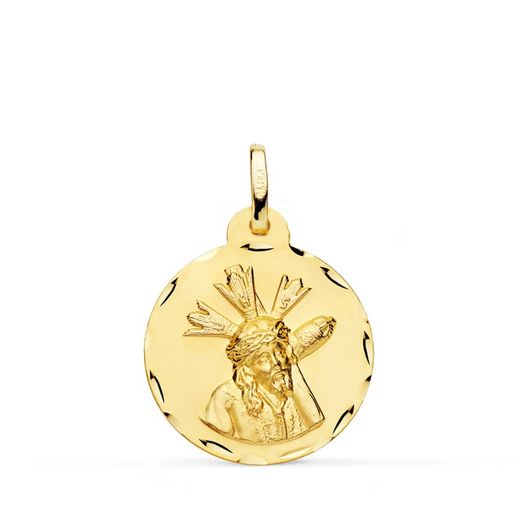 18K Medalla Oro Amarillo Cristo Del Gran Poder Tallada 20 Mm