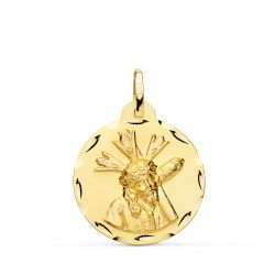 18K Medalla Oro Amarillo Cristo Del Gran Poder Tallada 22 Mm
