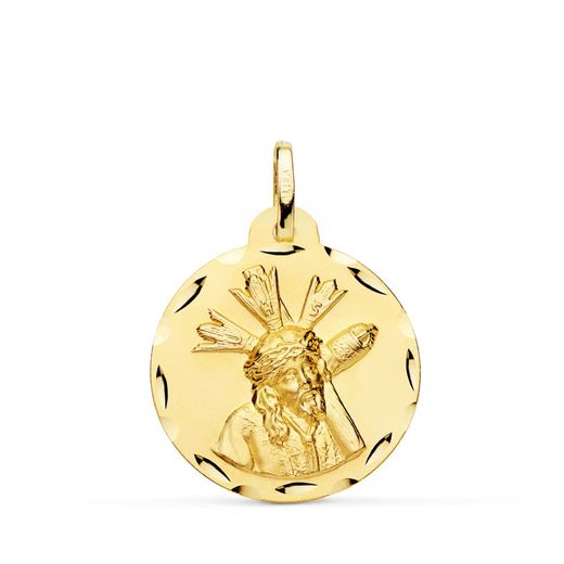 18K Medalla Oro Amarillo Cristo Del Gran Poder Tallada 22 Mm