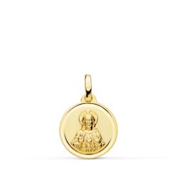 18K Medalla Oro Amarillo Cristo Sagrado Corazon De Jesus Bisel 14 Mm