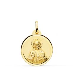 18K Medalla Oro Amarillo Cristo Sagrado Corazon De Jesus Bisel 18 Mm