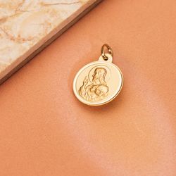 18K Medalla Oro Amarillo Cristo Sagrado Corazon De Jesus Bisel 20 Mm