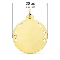 18K Medalla Oro Amarillo Cristo Sagrado Corazon De Jesus Calado Cerco Helice Tallado 28 Mm