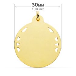 18K Medalla Oro Amarillo Cristo Sagrado Corazon De Jesus Calado Cerco Helice Tallado 30 Mm