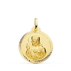 18K Medalla Oro Amarillo Cristo Sagrado Corazon De Jesus Helice 22 Mm