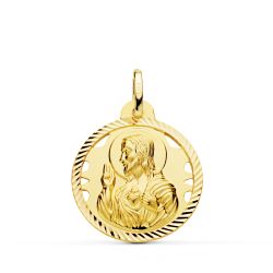 18K Medalla Oro Amarillo Cristo Sagrado Corazon De Jesus Helice Calada 22 Mm