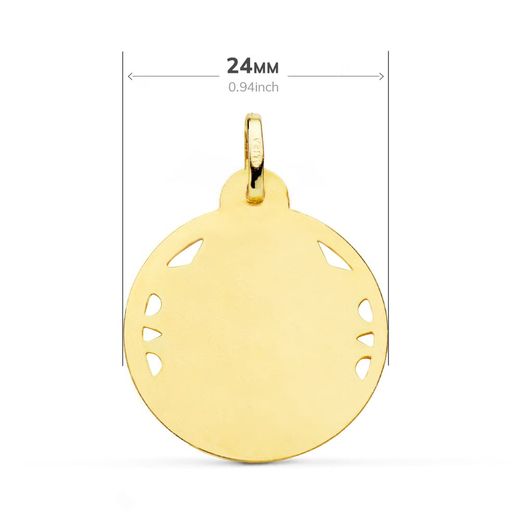 18K Medalla Oro Amarillo Cristo Sagrado Corazon De Jesus Helice Calada 24 Mm