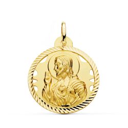 18K Medalla Oro Amarillo Cristo Sagrado Corazon De Jesus Helice Calada 26 Mm
