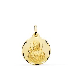 18K Medalla Oro Amarillo Cristo Sagrado Corazon De Jesus Tallada 18 Mm