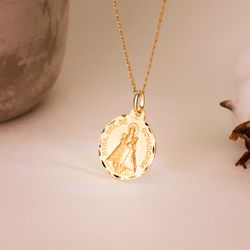 18K Medalla Oro Amarillo De La Virgen De Covadonga 22 Mm Tallada