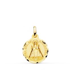 18K Medalla Oro Amarillo De La Virgen De Covadonga Tallada 16 Mm