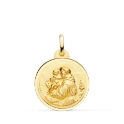 18K Medalla Oro Amarillo De San Antonio Bisel 20 Mm