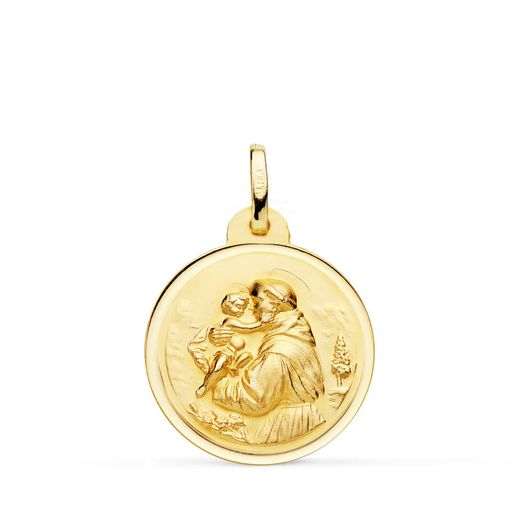 18K Medalla Oro Amarillo De San Antonio Bisel 20 Mm