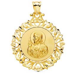 18K Medalla Oro Amarillo Escapulario Oro Amarillo Cerco Corazon De Jesus Y V Carmen 45X40 Mm