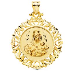 18K Medalla Oro Amarillo Escapulario Oro Amarillo Cerco Corazon De Jesus Y V Carmen 45X40 Mm