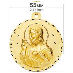 18K Medalla Oro Amarillo Escapulario Oro Amarillo Tallado Virgen Del Carmen Y Corazon De Jesus 55 Mm
