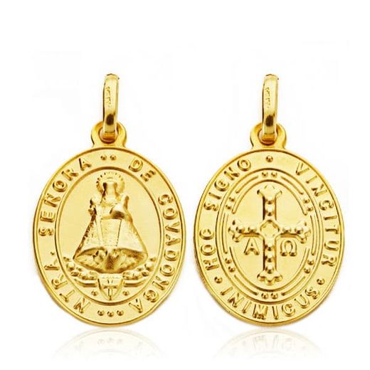 18K Medalla Oro Amarillo Escapulario Oro Amarillo Virgen Covadonga Y Cruz De La Victoria 20X14 Mm