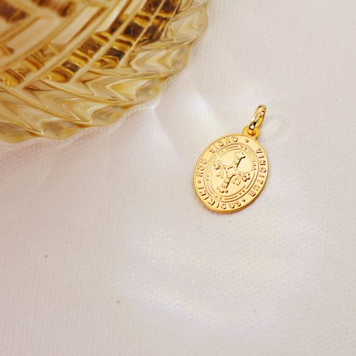18K Medalla Oro Amarillo Escapulario Oro Amarillo Virgen Covadonga Y Cruz De La Victoria 20X14 Mm