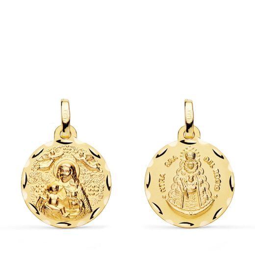 18K Medalla Oro Amarillo Escapulario Oro Amarillo Virgen De La Cinta Y Virgen Del Rocio 16 Mm