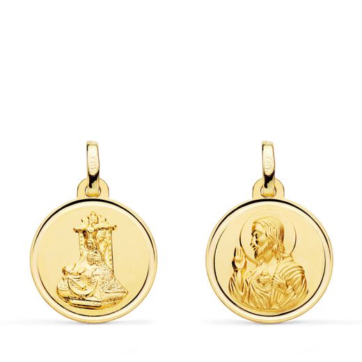 18K Medalla Oro Amarillo Escapulario Oro Amarillo Virgen De Las Angustias Y Corazon De Jesus Bisel 16 Mm